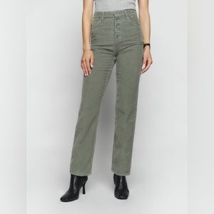 NWT reformation Cynthia high rise corduroy pants in moss green